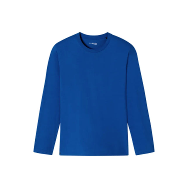 Blauw shirt van onbekend merk met lange mouwen, ronde hals en effen ontwerp. - Jambelles