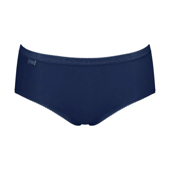 Sloggi dames slip Basi+ Midi uit 4-pack, donkerblauw met elastische tailleband en geschulpte randen. - Jambelles