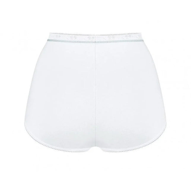 Witte Sloggi Basic+ Diamond Maxi damesslip, achteraanzicht met hoge taille, elastische band en middennaad. - Jambelles