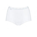 Sloggi Basic+ Diamond Maxi damesslips, witte katoenen 3-pack met hoge taille en subtiele glinsterdetails. - Jambelles