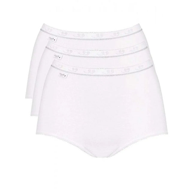 Sloggi Basic+ Diamond Maxi 3-pack damesslips in wit, met hoge taille, subtiele patroonband en logolabels. - Jambelles