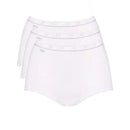 Sloggi Basic+ Diamond Maxi damesslips, witte katoenen 3-pack met hoge taille en subtiele glinsterdetails. - Jambelles