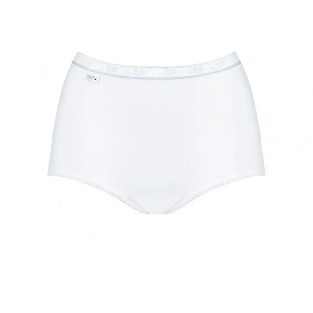 Witte Sloggi dames maxi-slip Basic+ Diamond met hoge taille, elastische tailleband en fijne sierboorden. - Jambelles