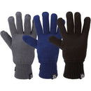 Drie Starling Jim 5017 senior handschoenen in grijs, blauw en zwart, fijngebreid met ribboord en sneeuwvloklogo. - Jambelles