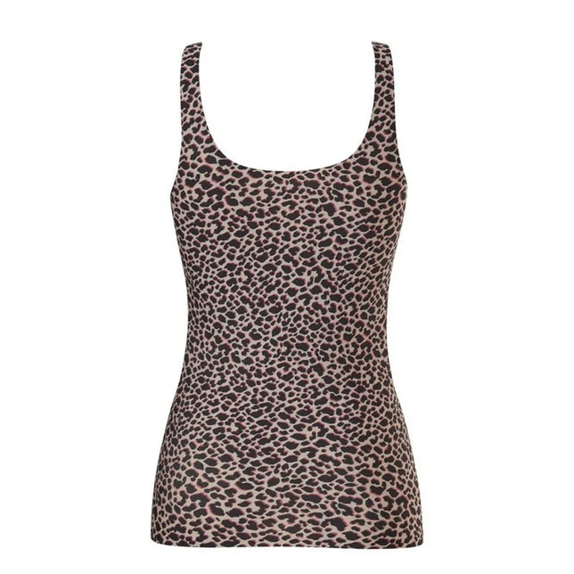 Ten Cate Secrets dameshemd 31614 in roze met zwarte panterprint, brede schouderbandjes en ronde hals - Jambelles