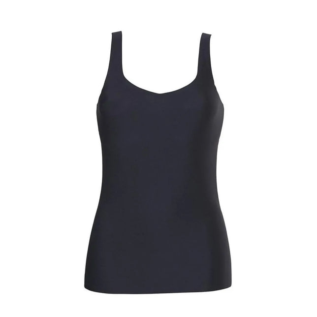 Zwarte Ten Cate Secrets dames V-hals top 31614, mouwloos en aansluitend met brede schouderbandjes. - Jambelles