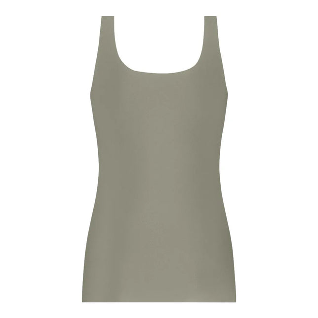 Ten Cate dameshemd Secrets 31614 in olijfgroen, mouwloos met brede bandjes en ronde hals. - Jambelles