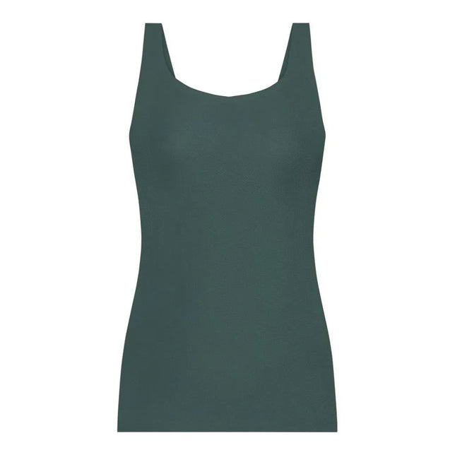 Donkergroene ten Cate Secrets dames top 31614 met brede schouderbanden, ronde hals en gladde afwerking. - Jambelles