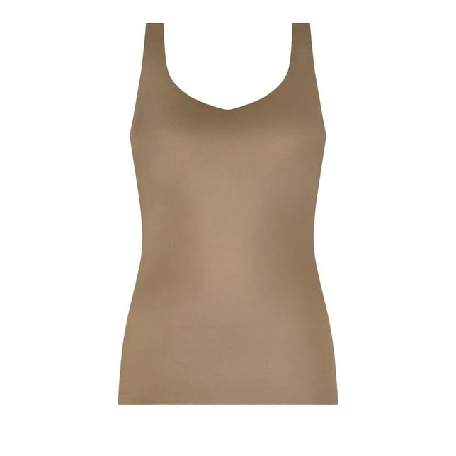 Ten Cate Secrets dameshemd 31614 in taupe, naadloos en mouwloos met brede schouderbanden en V-hals. - Jambelles