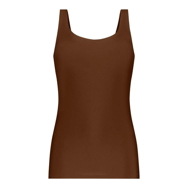 Bruine Ten Cate Secrets damestop 31614 met brede schouderbanden, ronde hals en glad, aansluitend model. - Jambelles