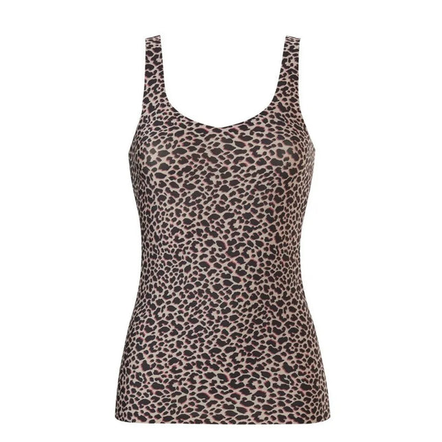Ten Cate Secrets dameshemd 31614 in beige met bruine luipaardprint, brede bandjes en ronde hals. - Jambelles