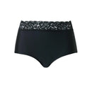 Ten Cate Secrets high-waist damesslip in bruin met zwarte dierenprint en brede kanten tailleband, achteraanzicht. - Jambelles