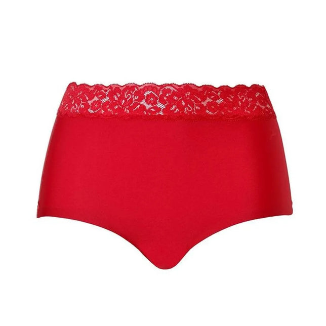 Rode Ten Cate Dames Slip Secrets high waist brief 31913 met brede kanten tailleband, vooraanzicht. - Jambelles