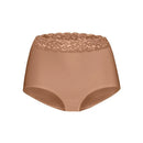 Ten Cate Secrets high-waist damesslip in bruin met zwarte dierenprint en brede kanten tailleband, achteraanzicht. - Jambelles