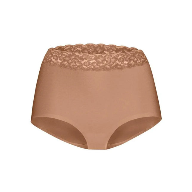 Ten Cate Secrets 31913 huidkleurige high-waist damesslip met brede kanten tailleband en gladde afwerking. - Jambelles