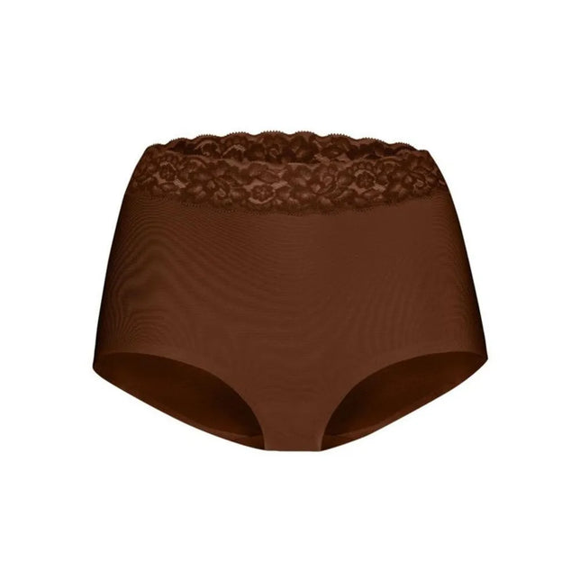 Bruine Ten Cate Secrets dames tailleslip 31913 met hoge taille en brede kanten tailleband met bloemmotief. - Jambelles