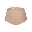 Ten Cate Secrets high-waist damesslip in bruin met zwarte dierenprint en brede kanten tailleband, achteraanzicht. - Jambelles