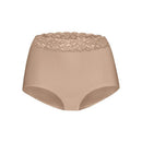 Ten Cate Secrets high-waist damesslip in bruin met zwarte dierenprint en brede kanten tailleband, achteraanzicht. - Jambelles