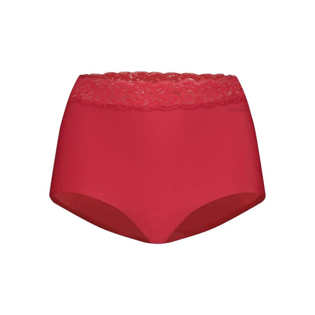 Rode Ten Cate Dames Slip Secrets high waist brief 31913 met brede kanten tailleband, vooraanzicht. - Jambelles