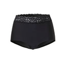 Ten Cate Secrets high-waist damesslip in bruin met zwarte dierenprint en brede kanten tailleband, achteraanzicht. - Jambelles