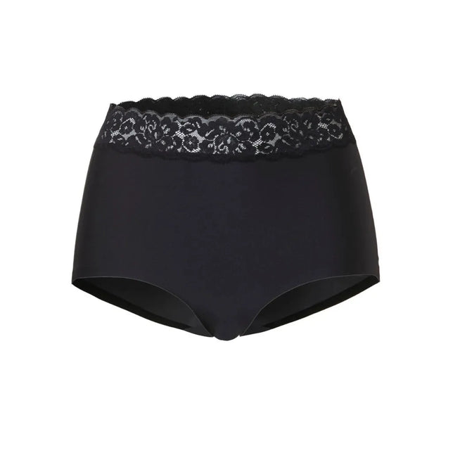 Zwarte Ten Cate Dames Slip Secrets high-waist slip 31913 met brede kanten tailleband en gladde afwerking. - Jambelles