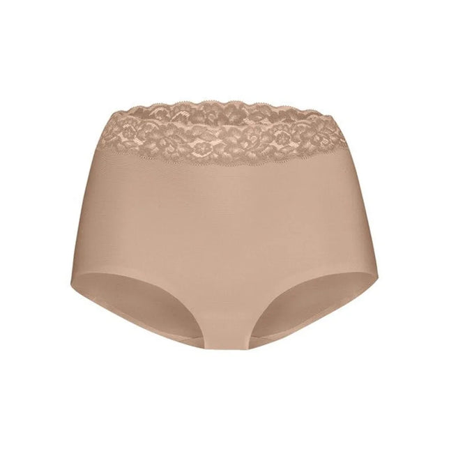 Ten Cate Dames Slip Secrets high waist brief 31913 in beige met brede kanten tailleband en gladde voorkant. - Jambelles
