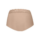 Ten Cate Secrets high-waist damesslip in bruin met zwarte dierenprint en brede kanten tailleband, achteraanzicht. - Jambelles