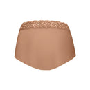 Ten Cate Secrets high-waist damesslip in bruin met zwarte dierenprint en brede kanten tailleband, achteraanzicht. - Jambelles
