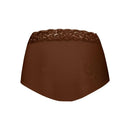 Ten Cate Secrets high-waist damesslip in bruin met zwarte dierenprint en brede kanten tailleband, achteraanzicht. - Jambelles
