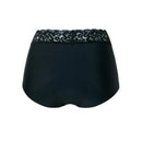 Ten Cate Secrets high-waist damesslip in bruin met zwarte dierenprint en brede kanten tailleband, achteraanzicht. - Jambelles