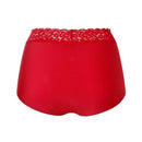 Ten Cate Secrets high-waist damesslip in bruin met zwarte dierenprint en brede kanten tailleband, achteraanzicht. - Jambelles