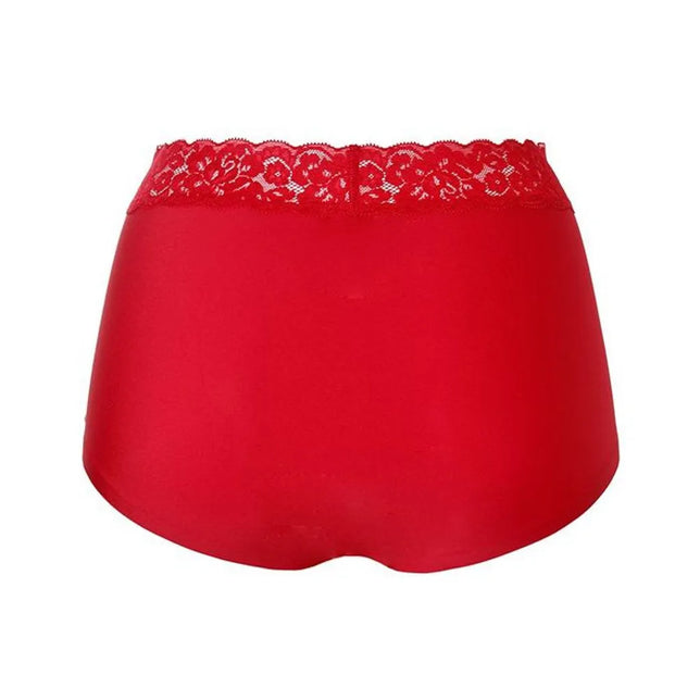 Rode Ten Cate Dames Slip Secrets high waist brief 31913, achteraanzicht met brede kanten tailleband. - Jambelles