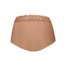 Ten Cate Secrets high-waist damesslip in bruin met zwarte dierenprint en brede kanten tailleband, achteraanzicht. - Jambelles