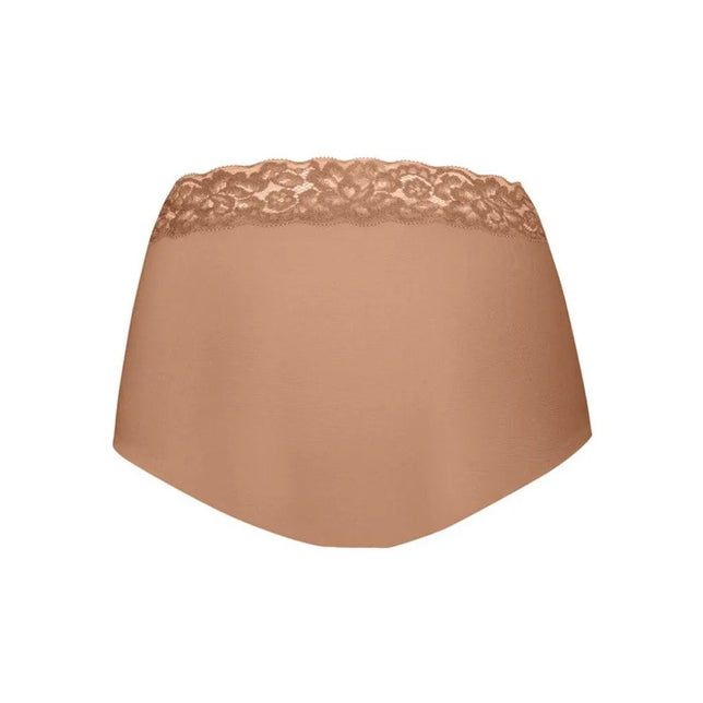 Ten Cate Secrets dames high-waist slip 31913 in huidkleur, achterzijde met brede kanten tailleband. - Jambelles