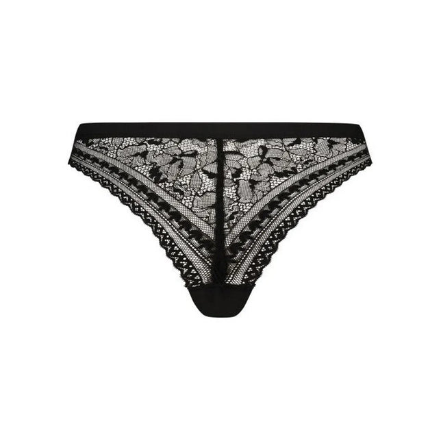 Zwarte Ten Cate damesstring Lace Secrets Cotton 32548 met transparant bloemenkant en geschulpte randen. - Jambelles