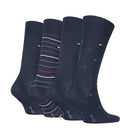 Tommy Hilfiger heren sokken 4-pack in marineblauw, met effen, gestreepte en TH-dessins en vlaglogo. - Jambelles