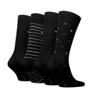 Tommy Hilfiger heren sokken 4-pack in marineblauw, met effen, gestreepte en TH-dessins en vlaglogo. - Jambelles