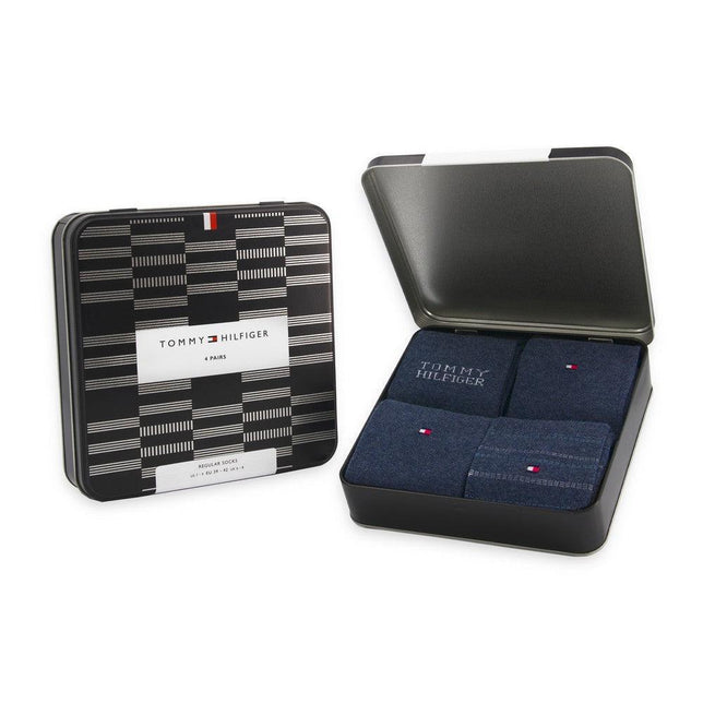 Tommy Hilfiger Heren Sokken Men Sock 4P Tin Gift Box Tommy Stripe 701229780 - Jambelles