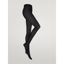 Wolford 3D Geometric Tights 14939, zwarte damespanty met glanzend geometrisch patroon op been en voet. - Jambelles