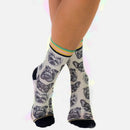 Xpooos Dog Friends 70076 damessok in wit met zwarte hondenkoppen, zwarte teen en goudkleurige details. - Jambelles
