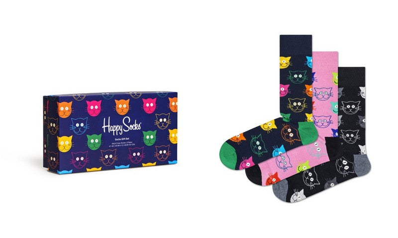 3-Pack Mixed Cat Socks Gift Set 3p XMJA08